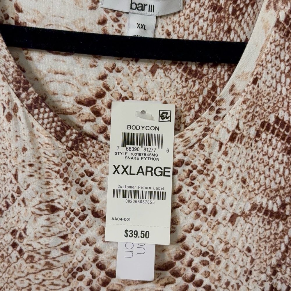 Macys Bar III Snake Print V-Neck Bodycon Dress in Brown & Cream XXL - Picture 3 of 4